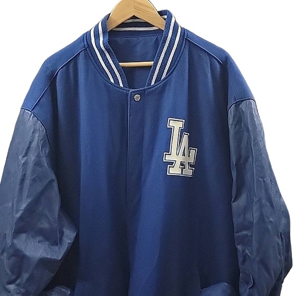 VTG JH Design Wool & Leather  LA Dodgers Bomber Jacket blue /white Men's  5XL - Picture 3 of 11